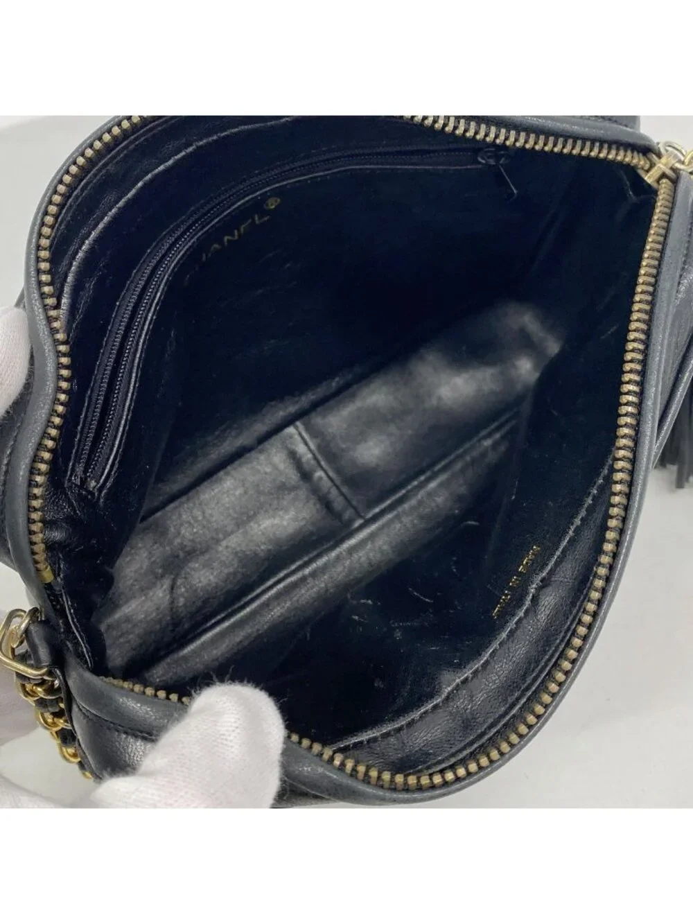 Chanel Shoulder Bag Quilted Lambskin Black Gold